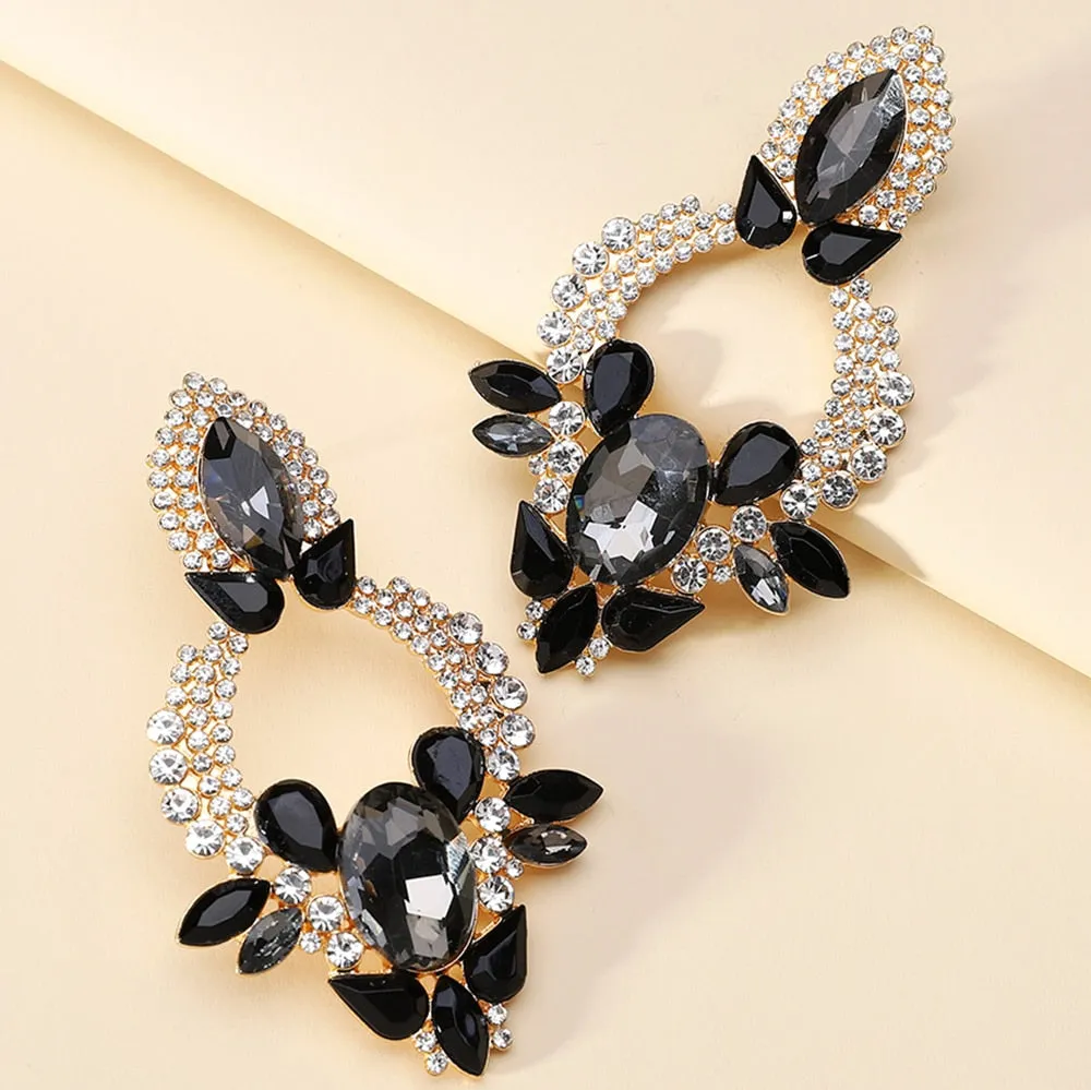 Fashion Geometric Multicolored Crystal Big Dangle Earrings For Women