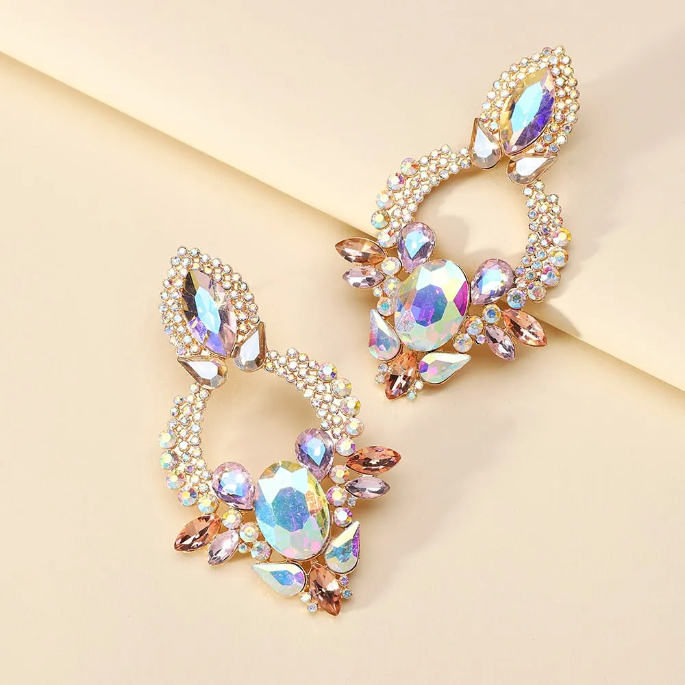 Fashion Geometric Multicolored Crystal Big Dangle Earrings For Women