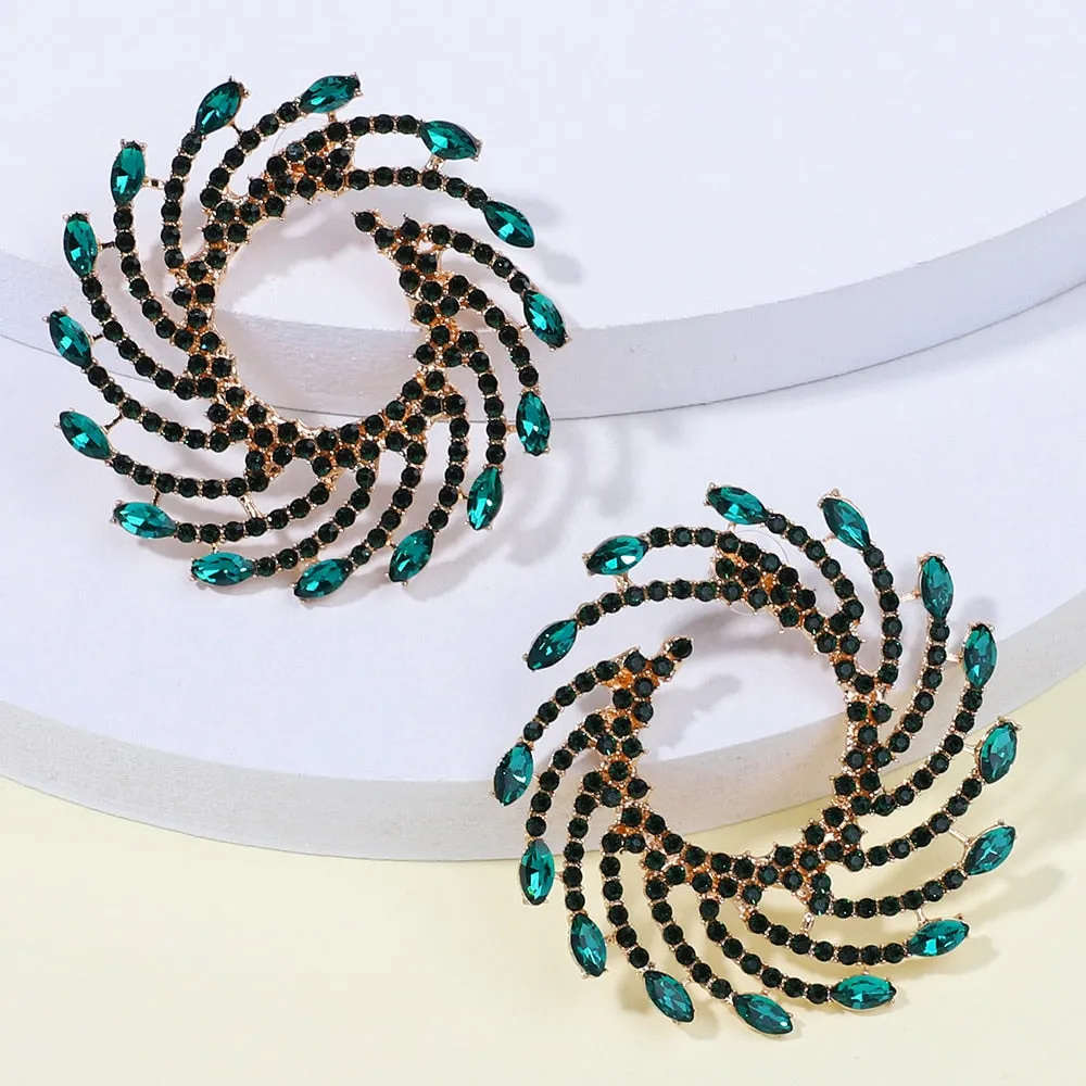 Fashion Geometric Round Metal Multicolor Crystal Big Stud Earrings For Women