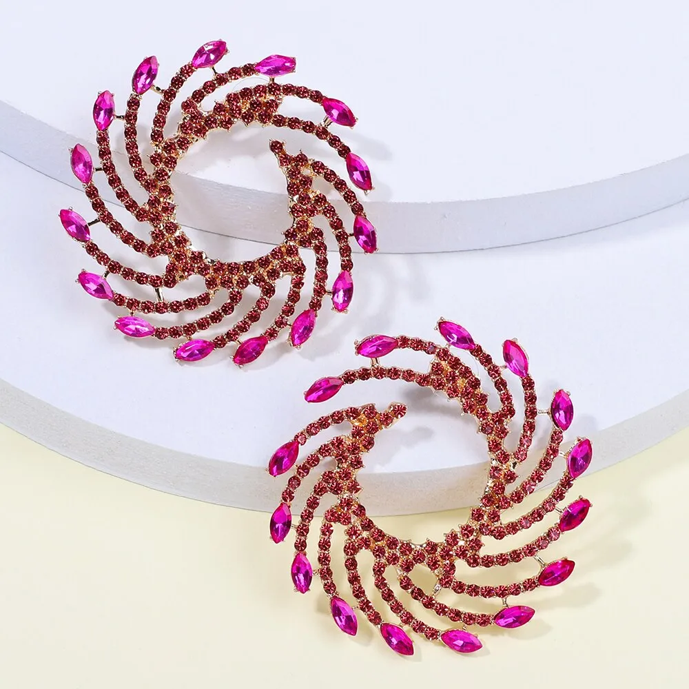 Fashion Geometric Round Metal Multicolor Crystal Big Stud Earrings For Women