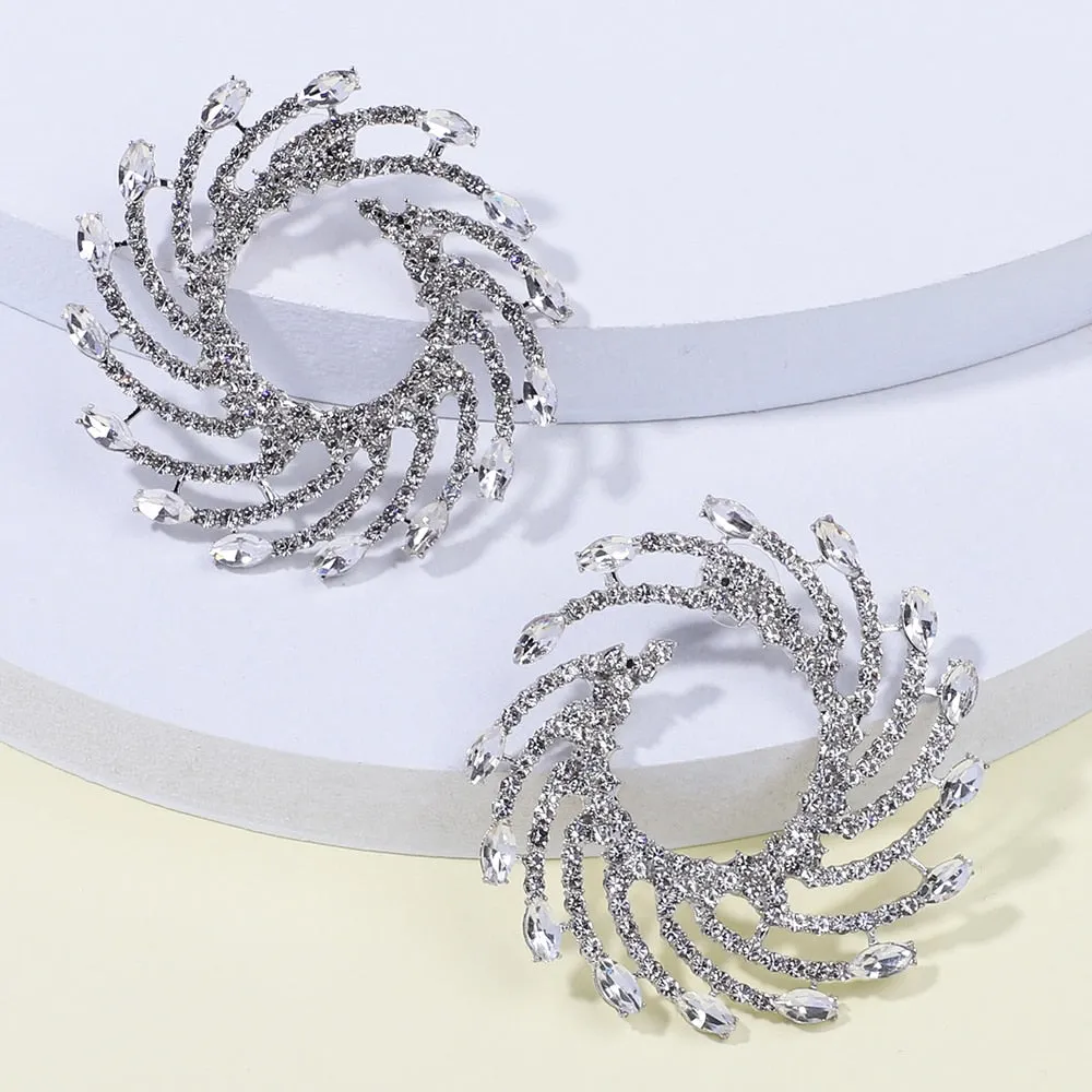Fashion Geometric Round Metal Multicolor Crystal Big Stud Earrings For Women