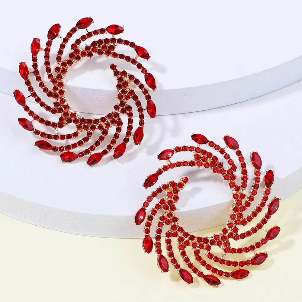 Fashion Geometric Round Metal Multicolor Crystal Big Stud Earrings For Women