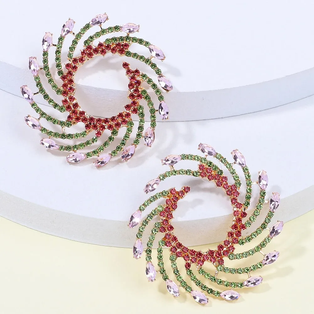 Fashion Geometric Round Metal Multicolor Crystal Big Stud Earrings For Women