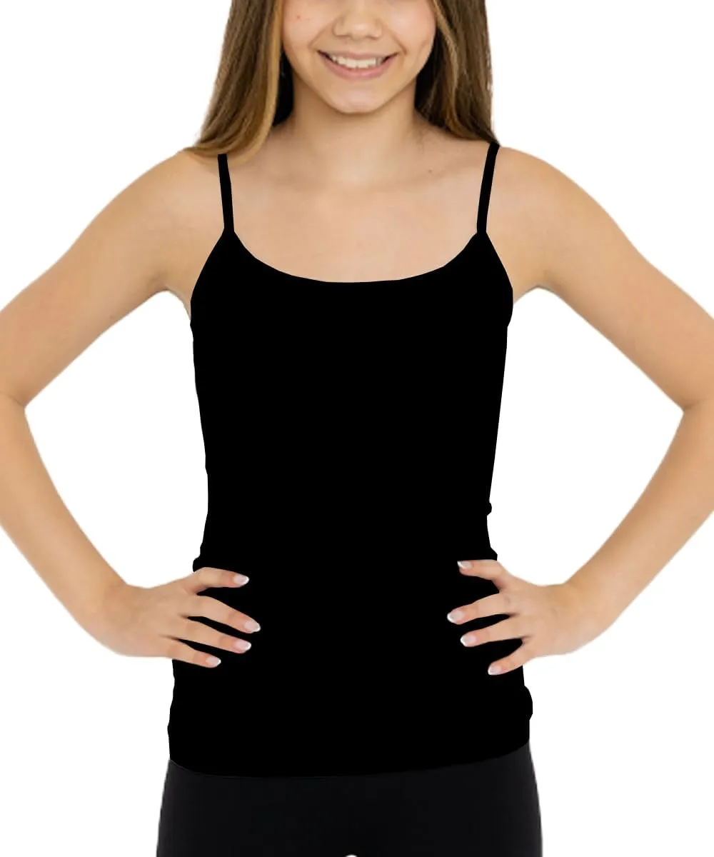 Girls Full Sleeveless Camisole Tank Tops  Stretch Undershirts Comfortable Camis (One Size Fits Ages 10-14)