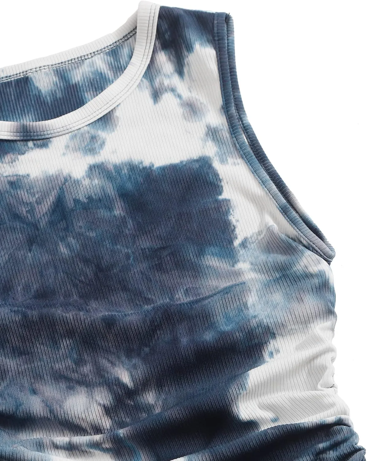GORGLITTER Summer Dresses for Women 2024 Ruched Bodycon Dress Tie Dye Mini Dress Ribbed Knit Sleeveless Short Dresses
