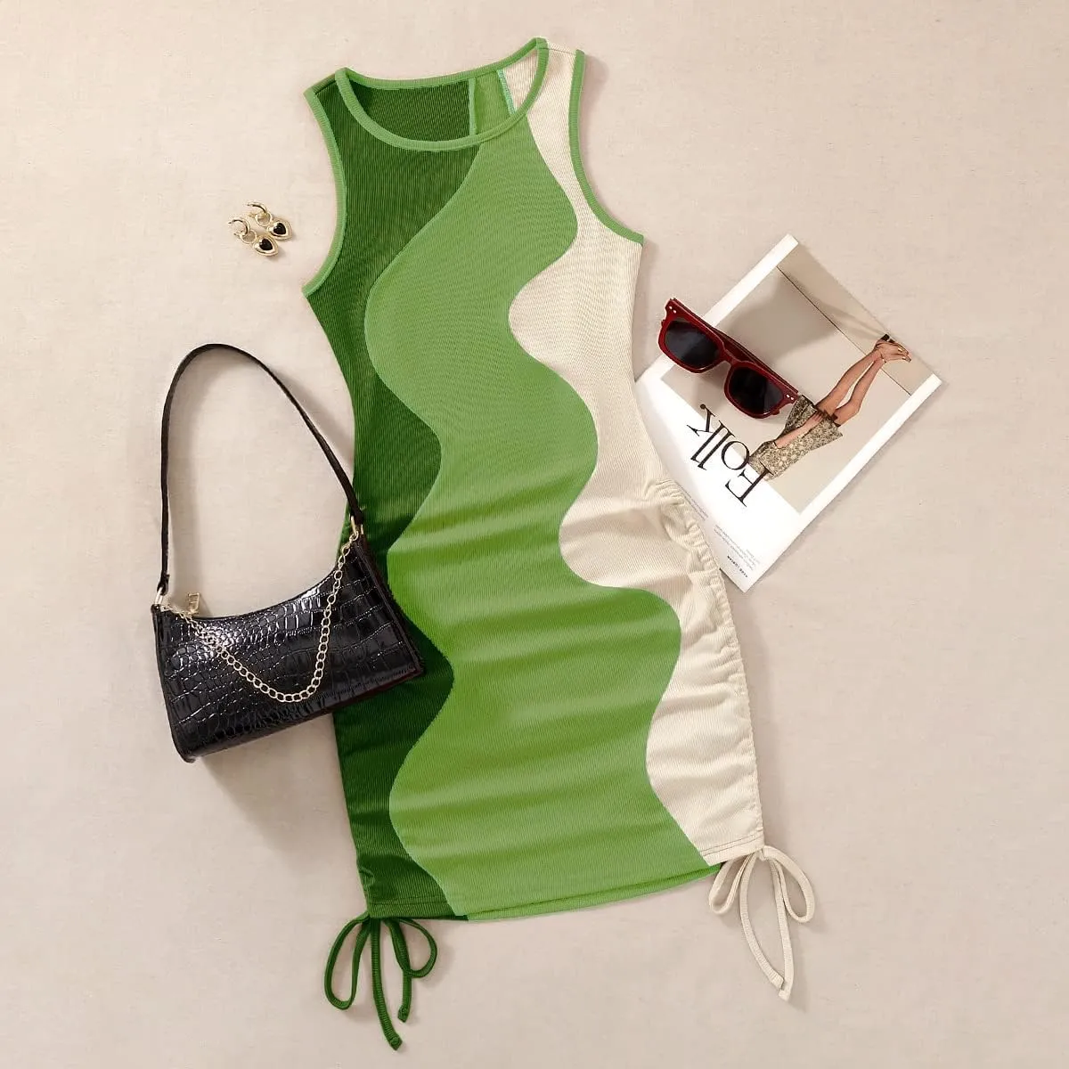 GORGLITTER Summer Dresses for Women 2024 Ruched Bodycon Dress Tie Dye Mini Dress Ribbed Knit Sleeveless Short Dresses