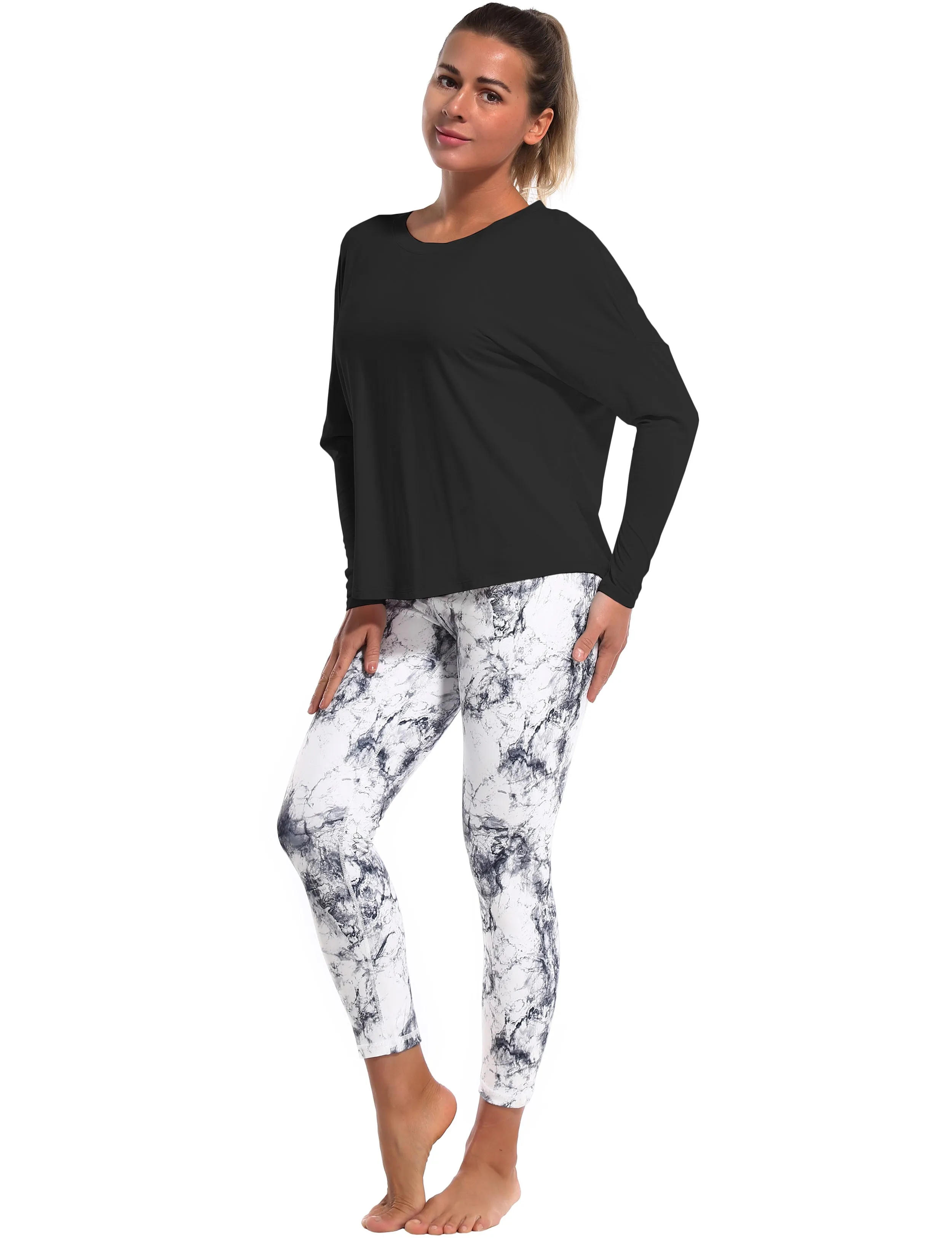 Gym Batwing Tunic Tops black_Gym