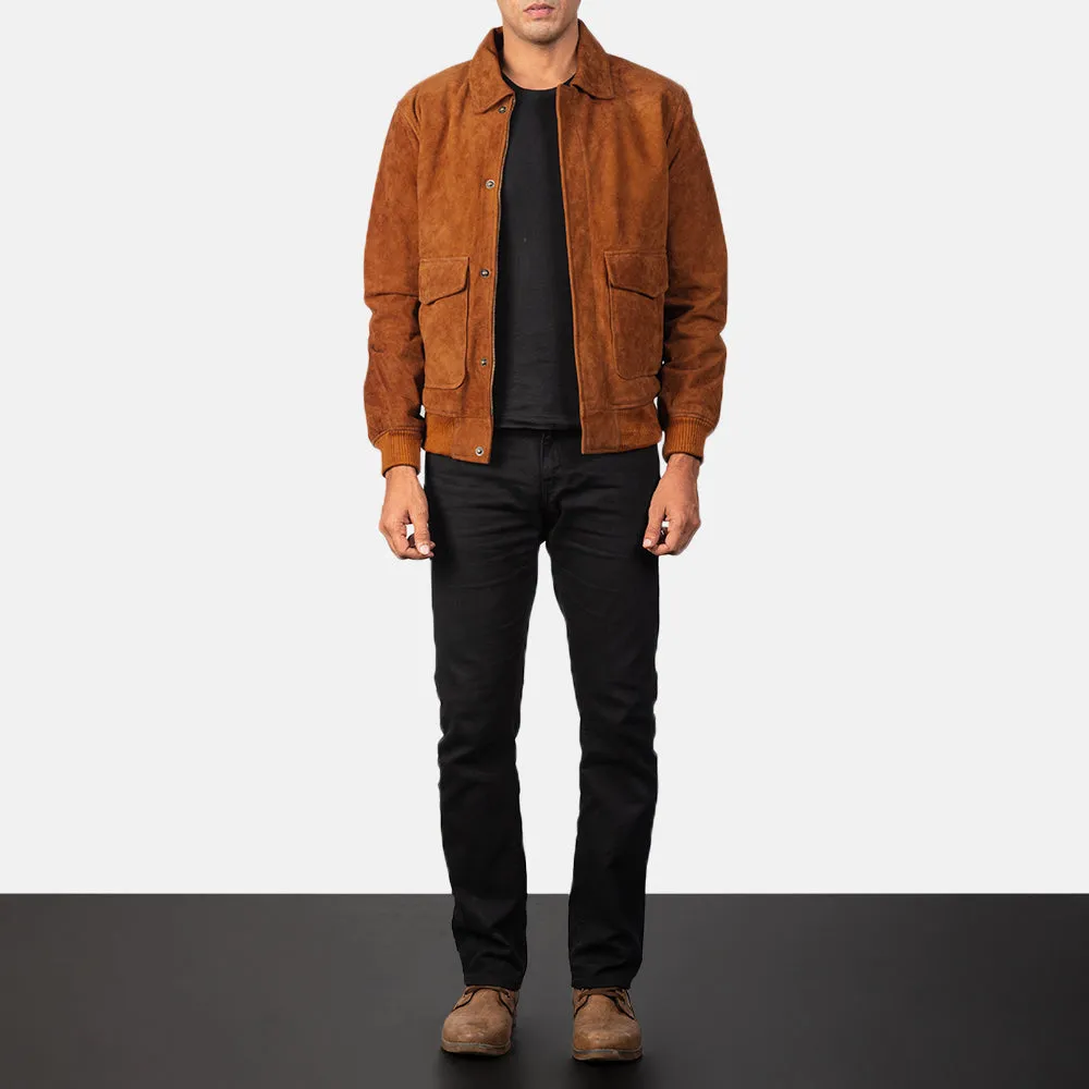 Heisenberg Tan Brown Suede Leather Bomber Jacket