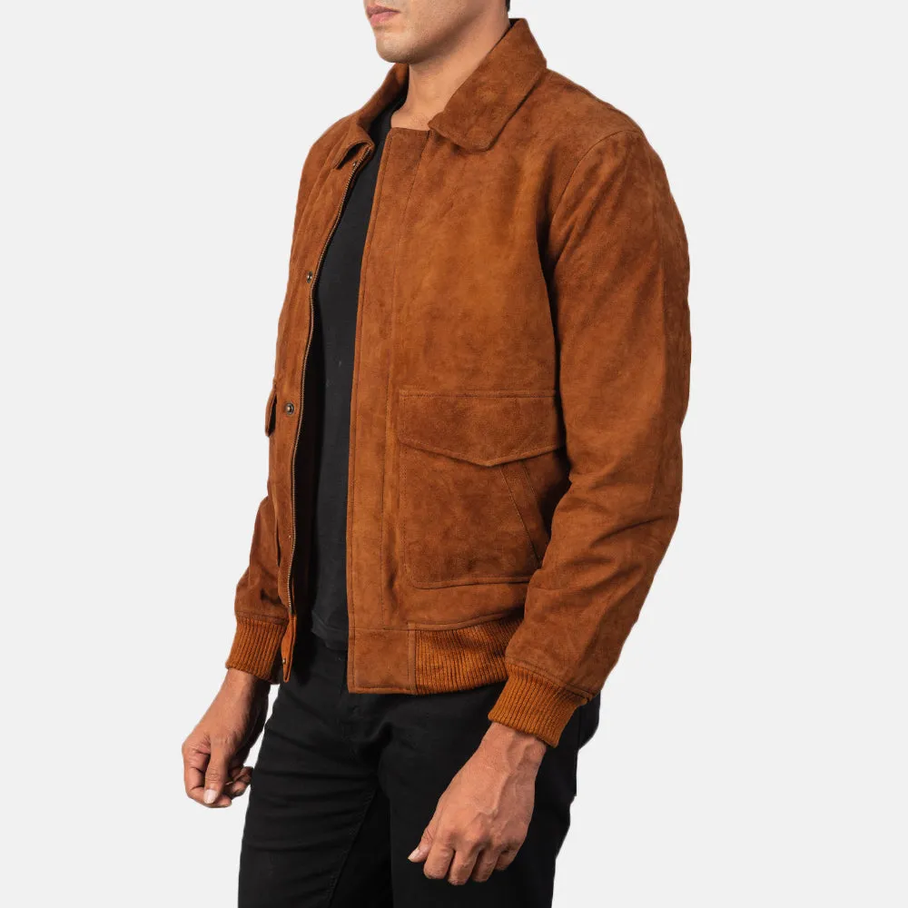 Heisenberg Tan Brown Suede Leather Bomber Jacket