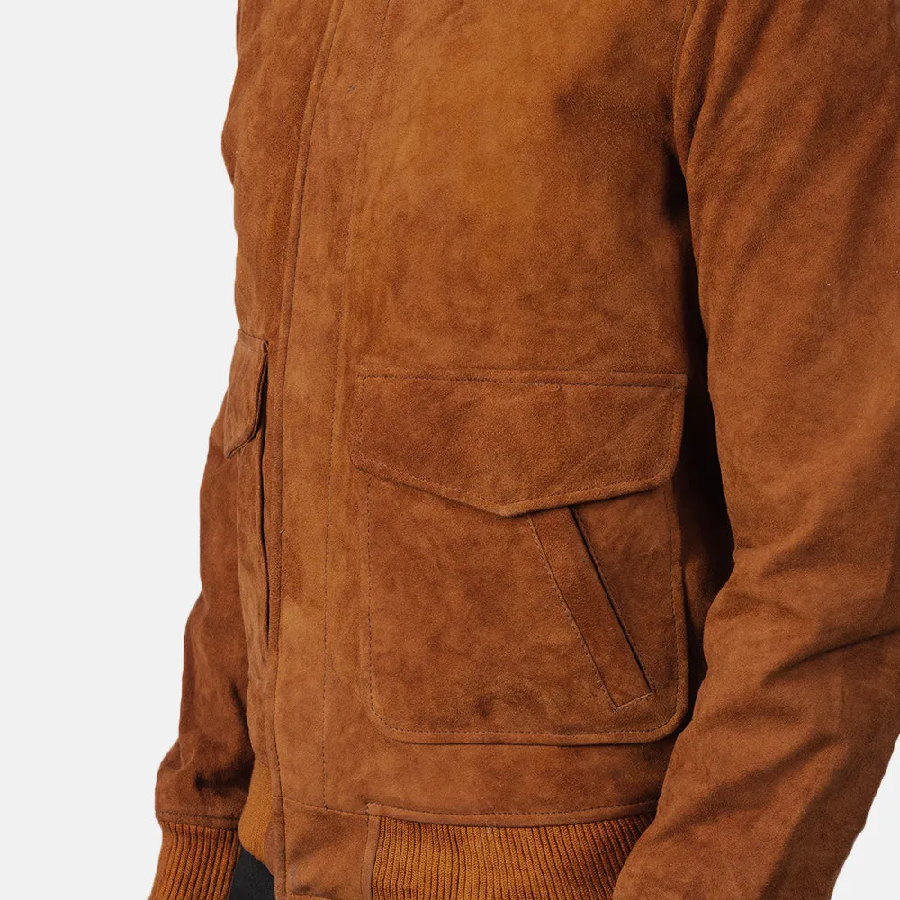 Heisenberg Tan Brown Suede Leather Bomber Jacket