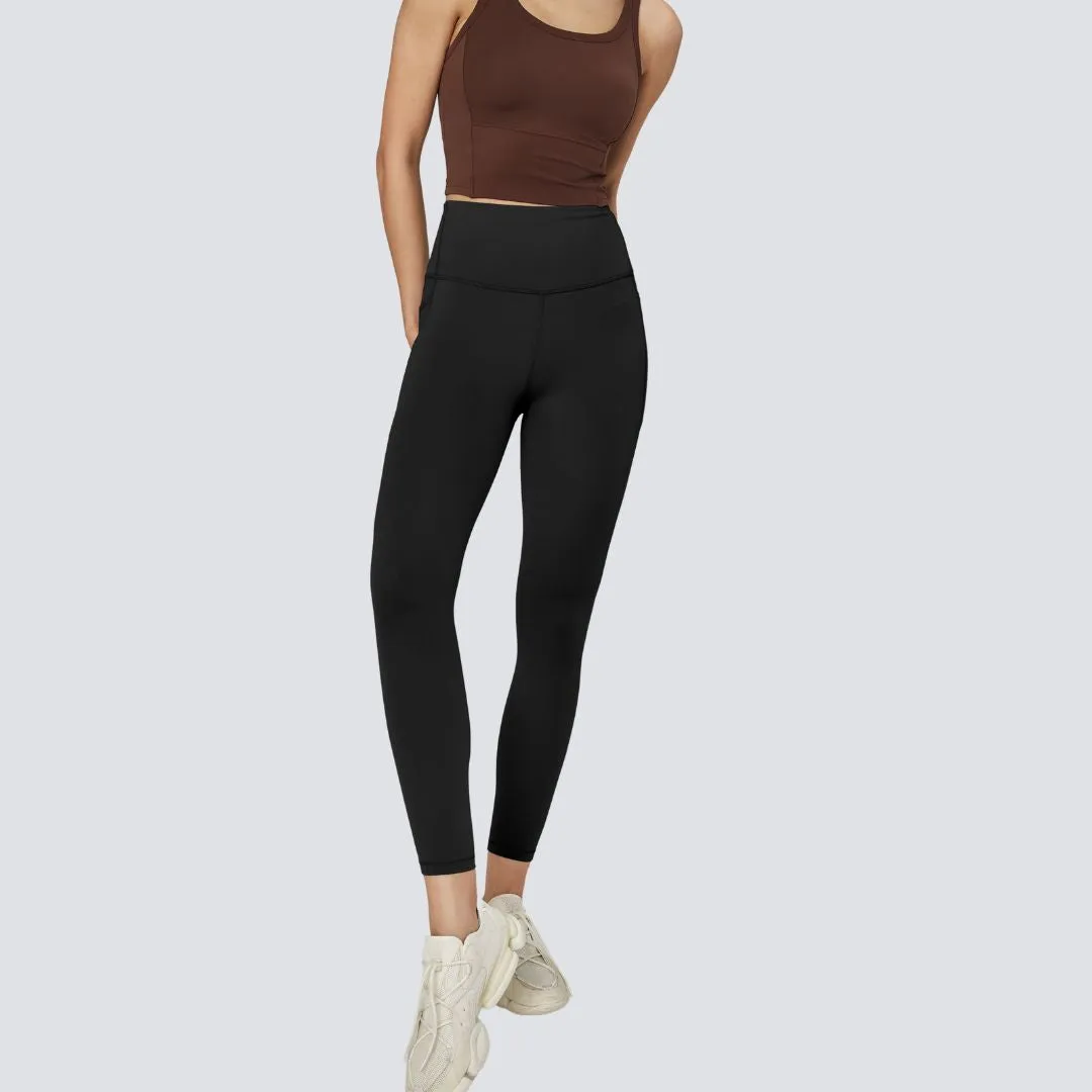 High-Rise Leggings With Side-Pockets - Black