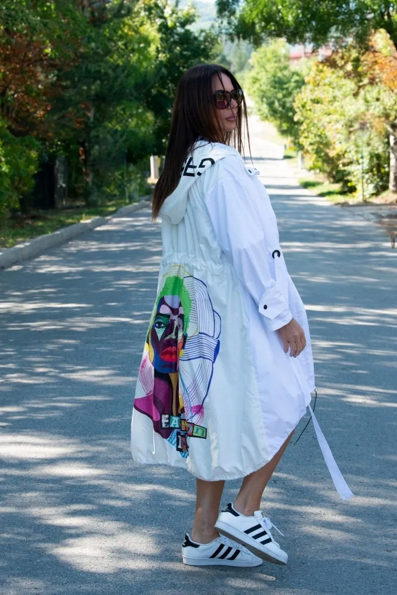 Hooded Print Raincoat EUGF