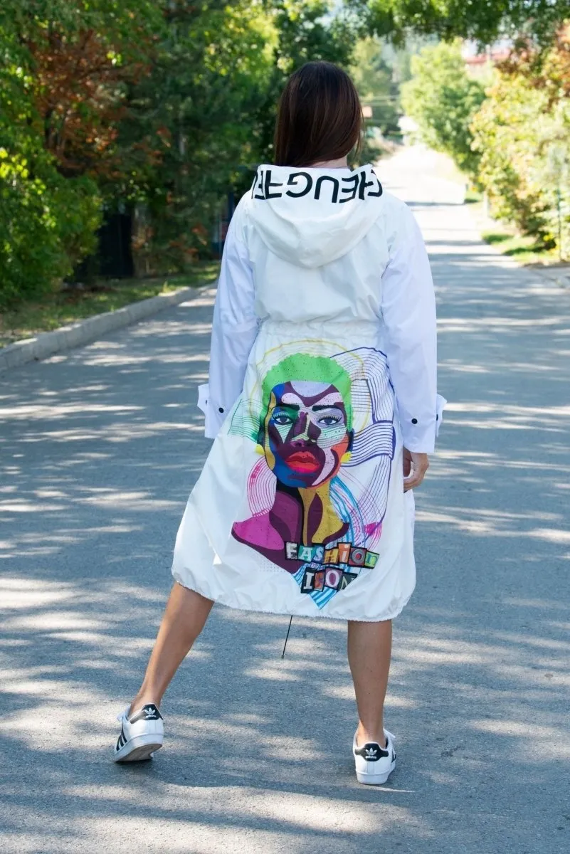 Hooded Print Raincoat EUGF