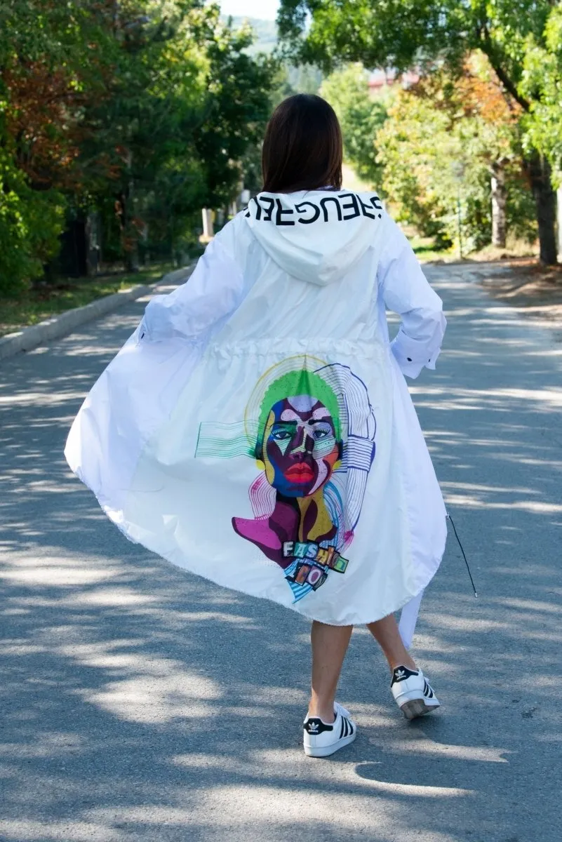Hooded Print Raincoat EUGF