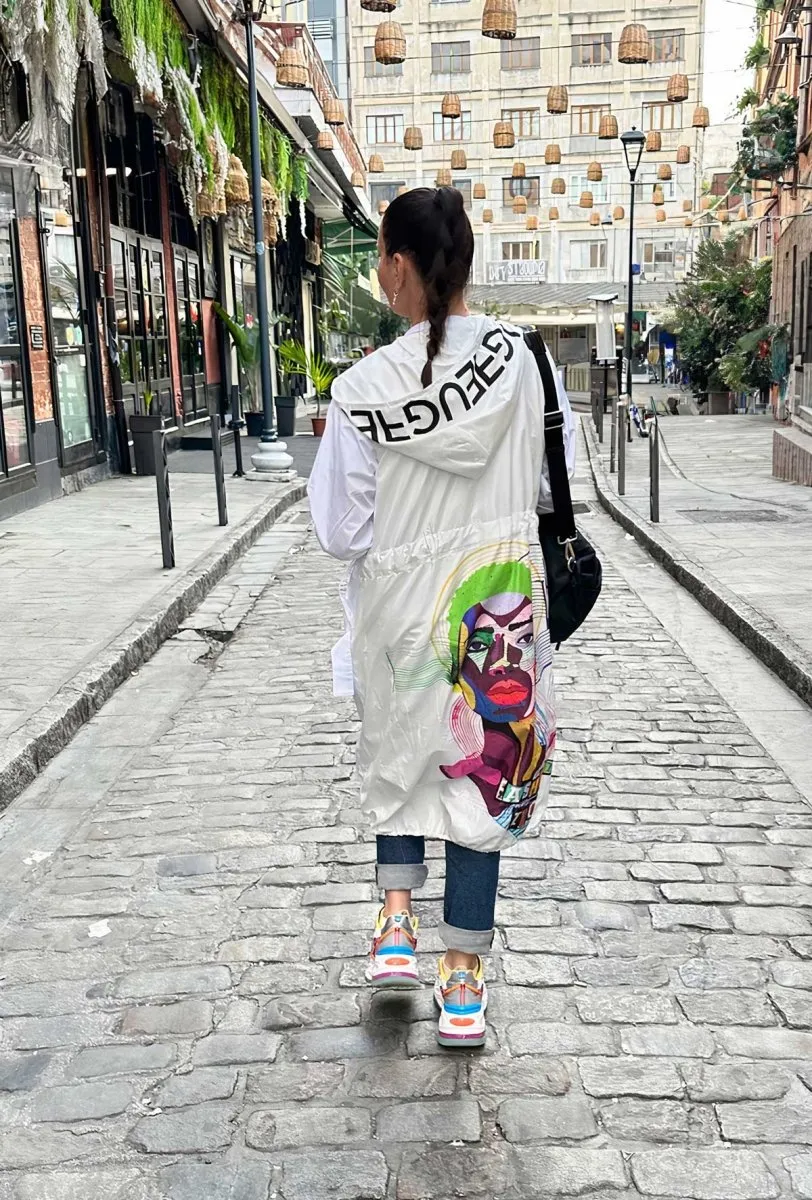 Hooded Print Raincoat EUGF