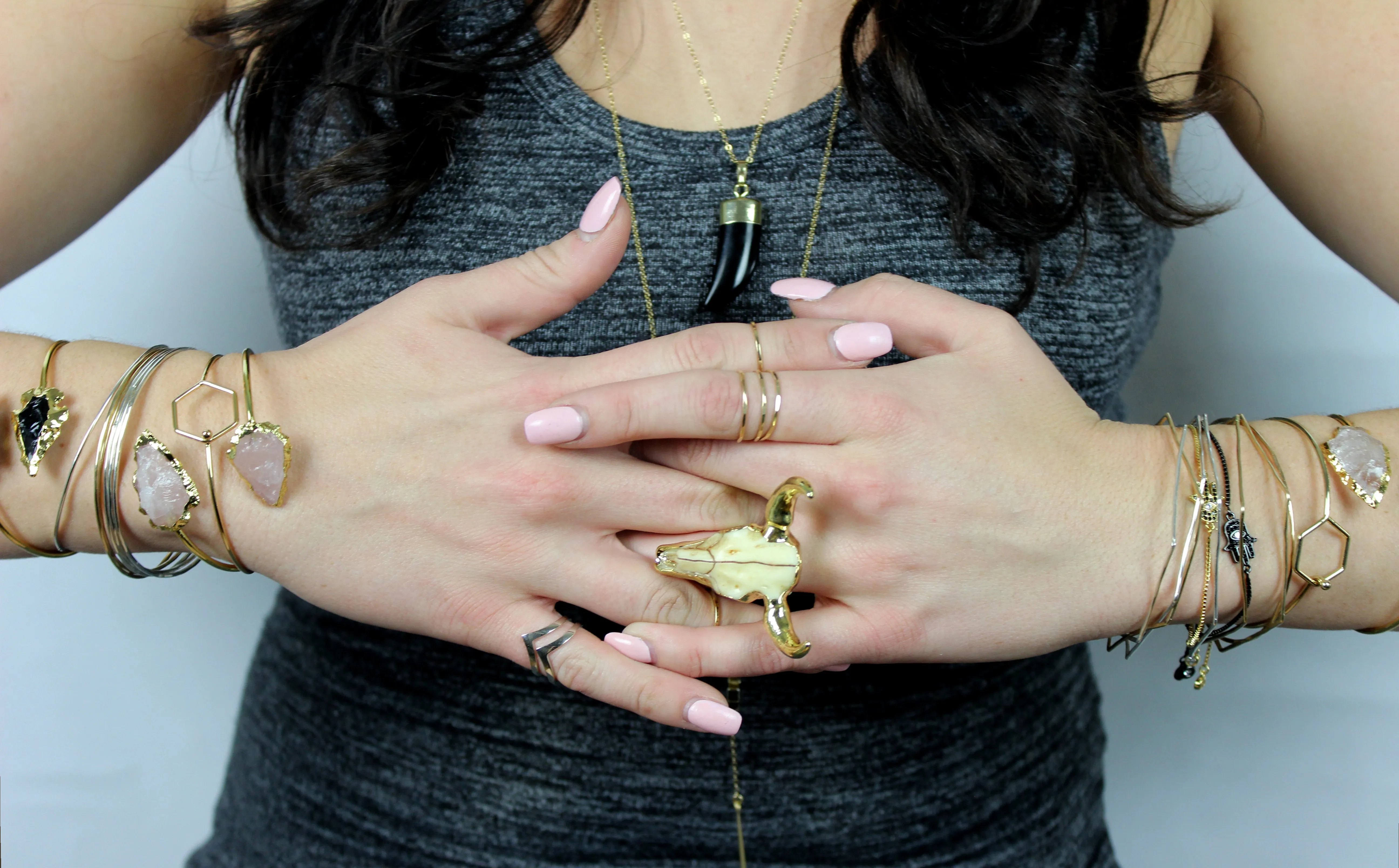 Hustle Hard // Hexagon Clasp Bracelet, Gold or Silver, Boho Layered Jewelry // BH-B004