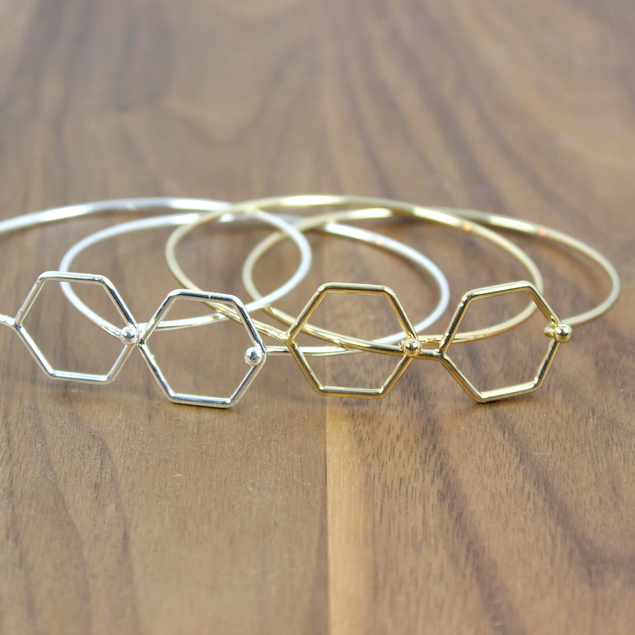 Hustle Hard // Hexagon Clasp Bracelet, Gold or Silver, Boho Layered Jewelry // BH-B004