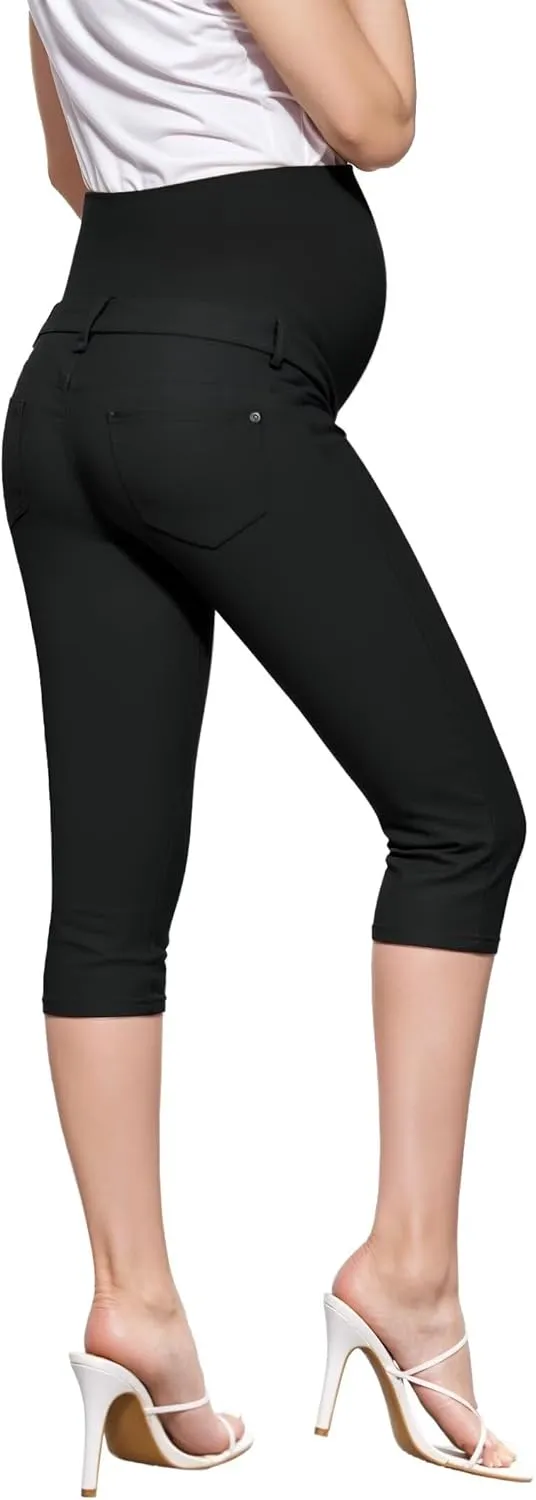 Hybrid & Company Women High Waist Stretch Denim Slim Maternity Skinny Capri Pants