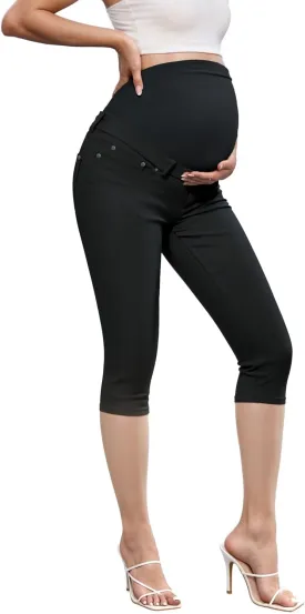 Hybrid & Company Women High Waist Stretch Denim Slim Maternity Skinny Capri Pants