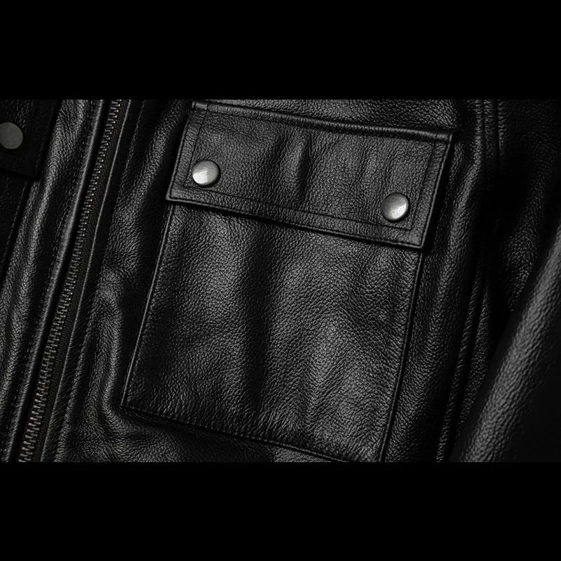 Large Size Motorcycle Cowhide Leather Jacket
