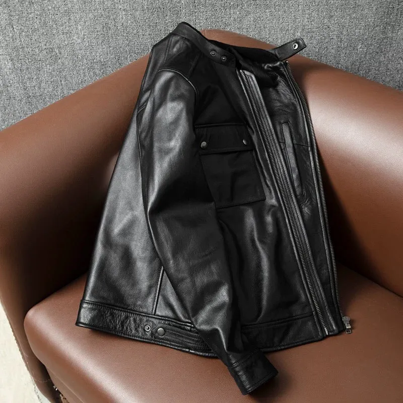 Large Size Motorcycle Cowhide Leather Jacket