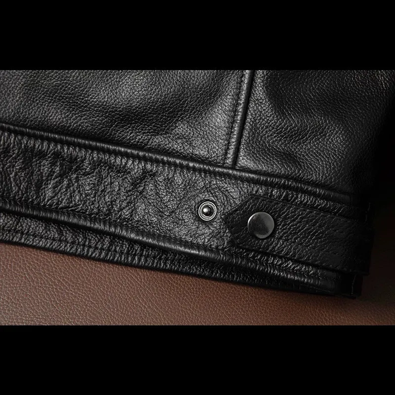 Large Size Motorcycle Cowhide Leather Jacket