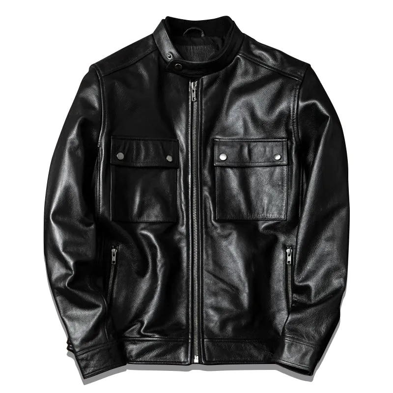 Large Size Motorcycle Cowhide Leather Jacket