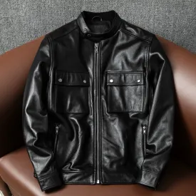 Large Size Motorcycle Cowhide Leather Jacket