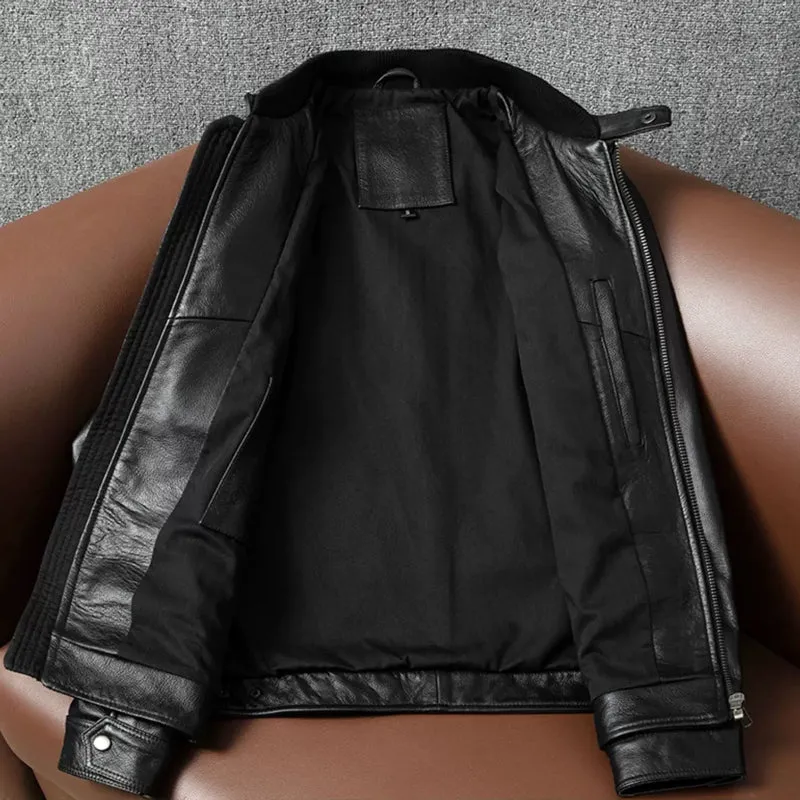 Large Size Motorcycle Cowhide Leather Jacket