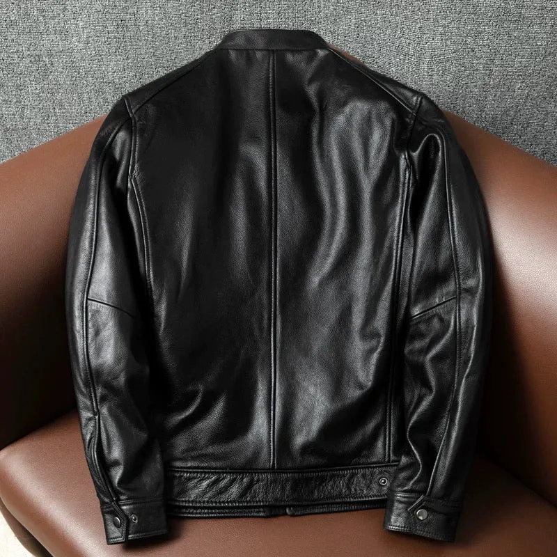 Large Size Motorcycle Cowhide Leather Jacket
