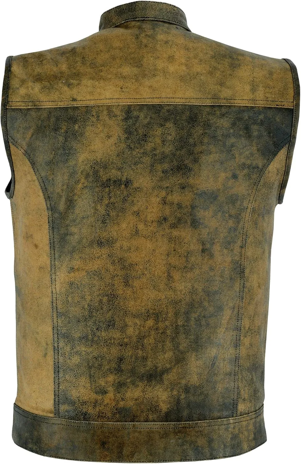 Leatherick Mens SOA Style Black & Brown Distress Leather Biker Motorcycle Vest with Concealed Carry Pockets