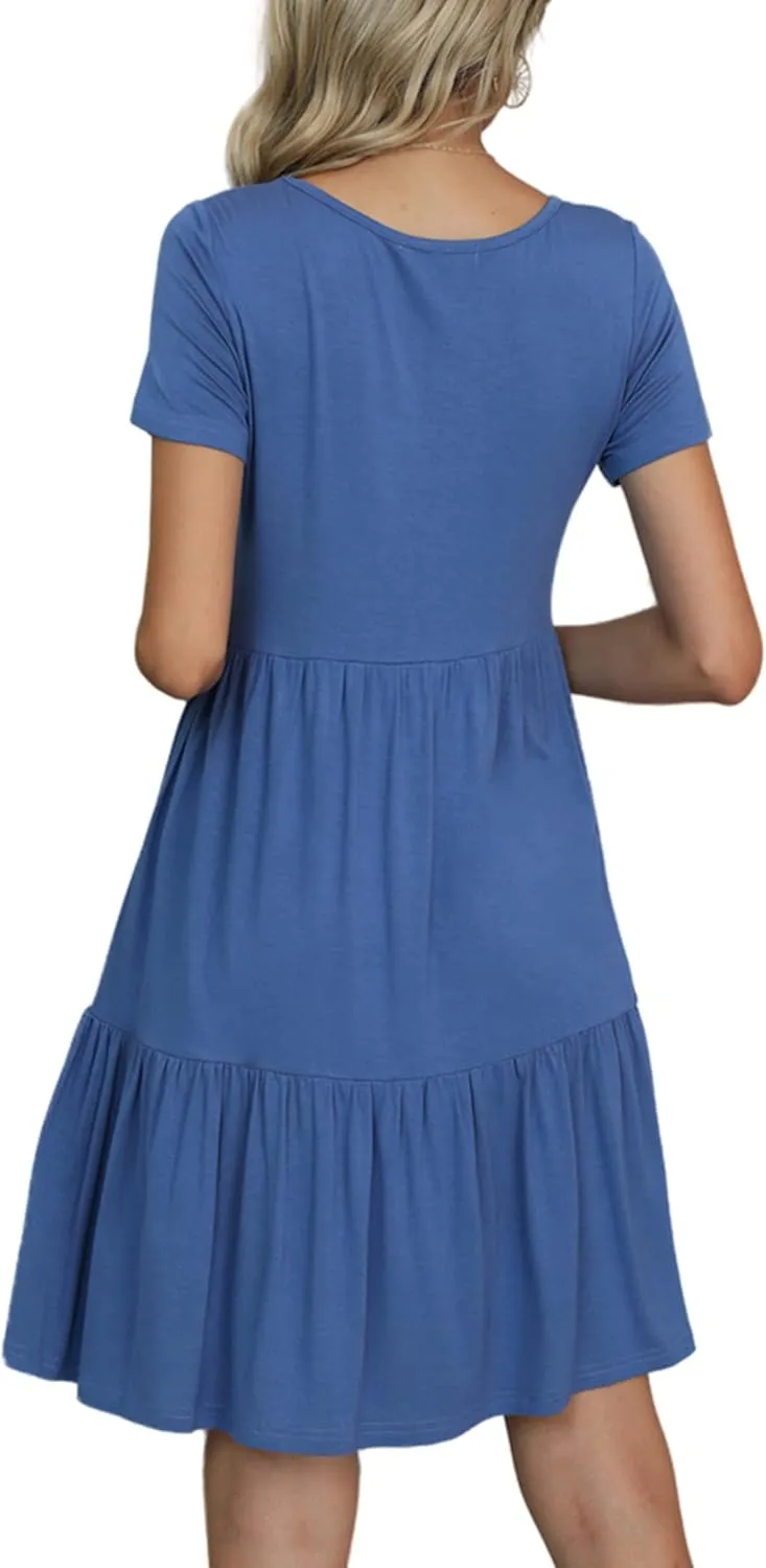 levaca Womens Summer Casual Dresses Beach Coverup Loose Short Sleeve T Shirt Dress 2025 Midi Outfit Sundress