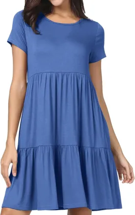 levaca Womens Summer Casual Dresses Beach Coverup Loose Short Sleeve T Shirt Dress 2025 Midi Outfit Sundress