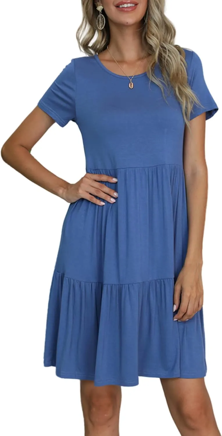 levaca Womens Summer Casual Dresses Beach Coverup Loose Short Sleeve T Shirt Dress 2025 Midi Outfit Sundress