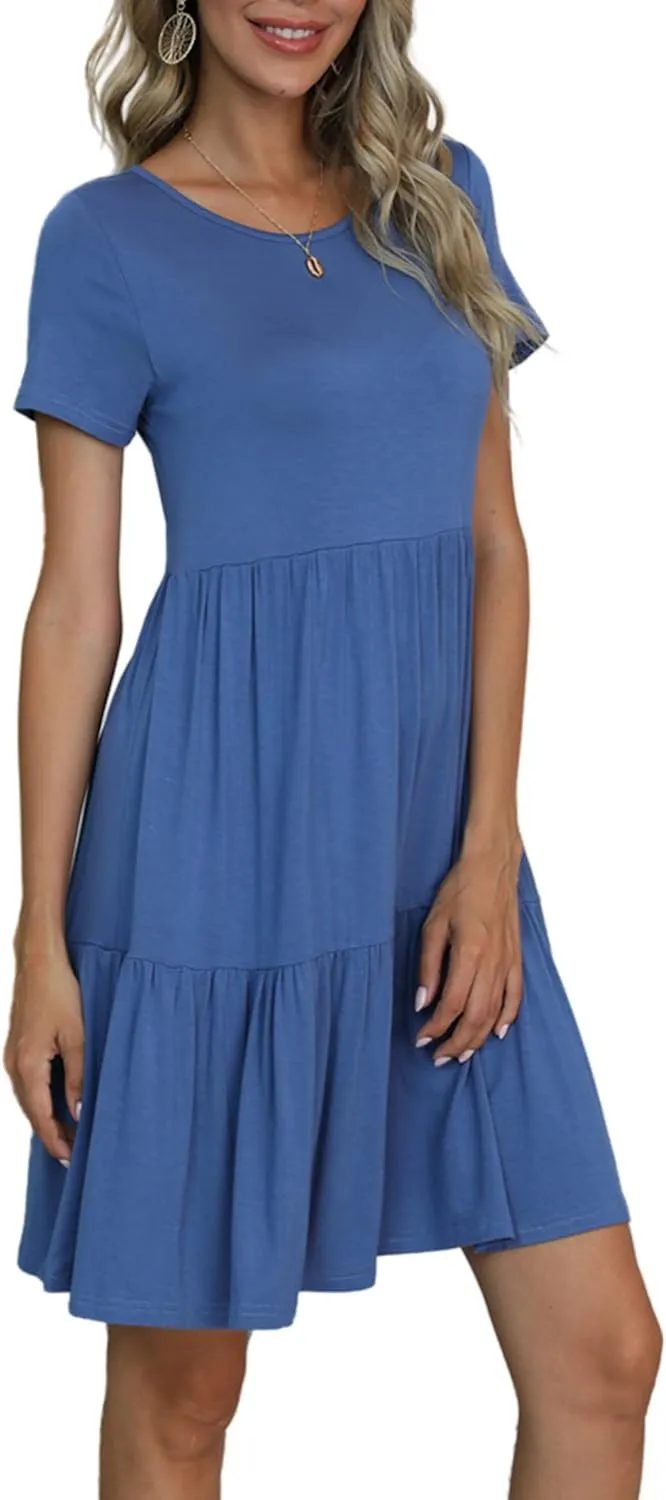 levaca Womens Summer Casual Dresses Beach Coverup Loose Short Sleeve T Shirt Dress 2025 Midi Outfit Sundress