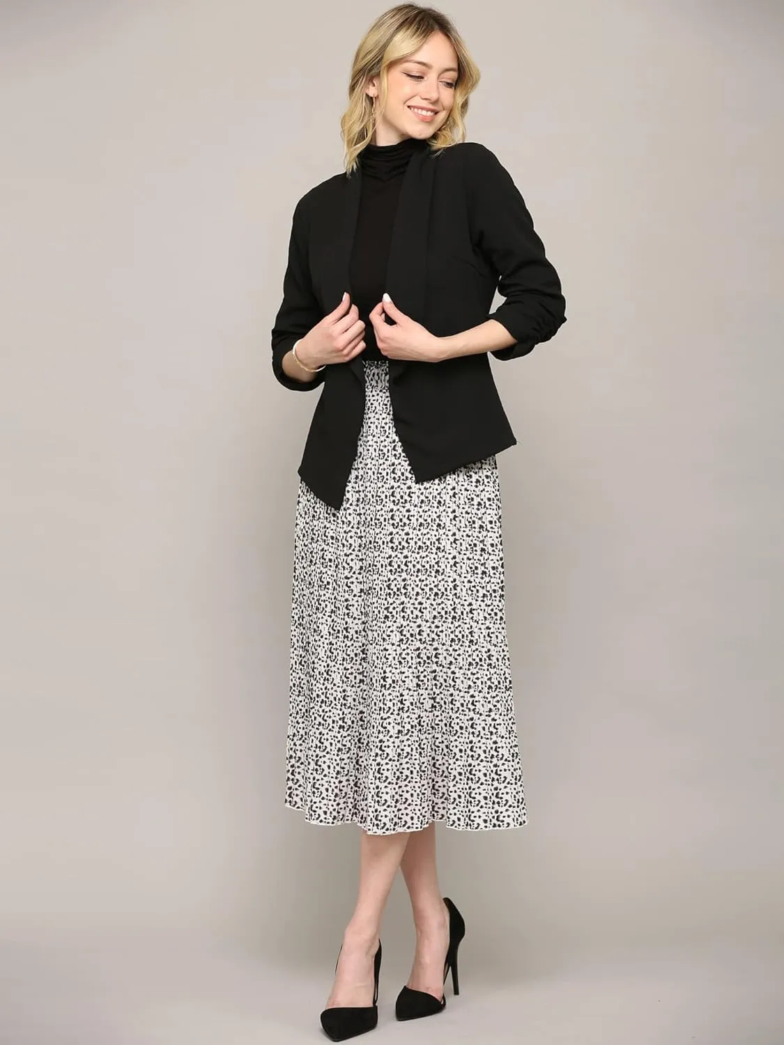 Lock and Love Womens High Waist Polka Dot Pleated Midi Swing Skirt with Pockets