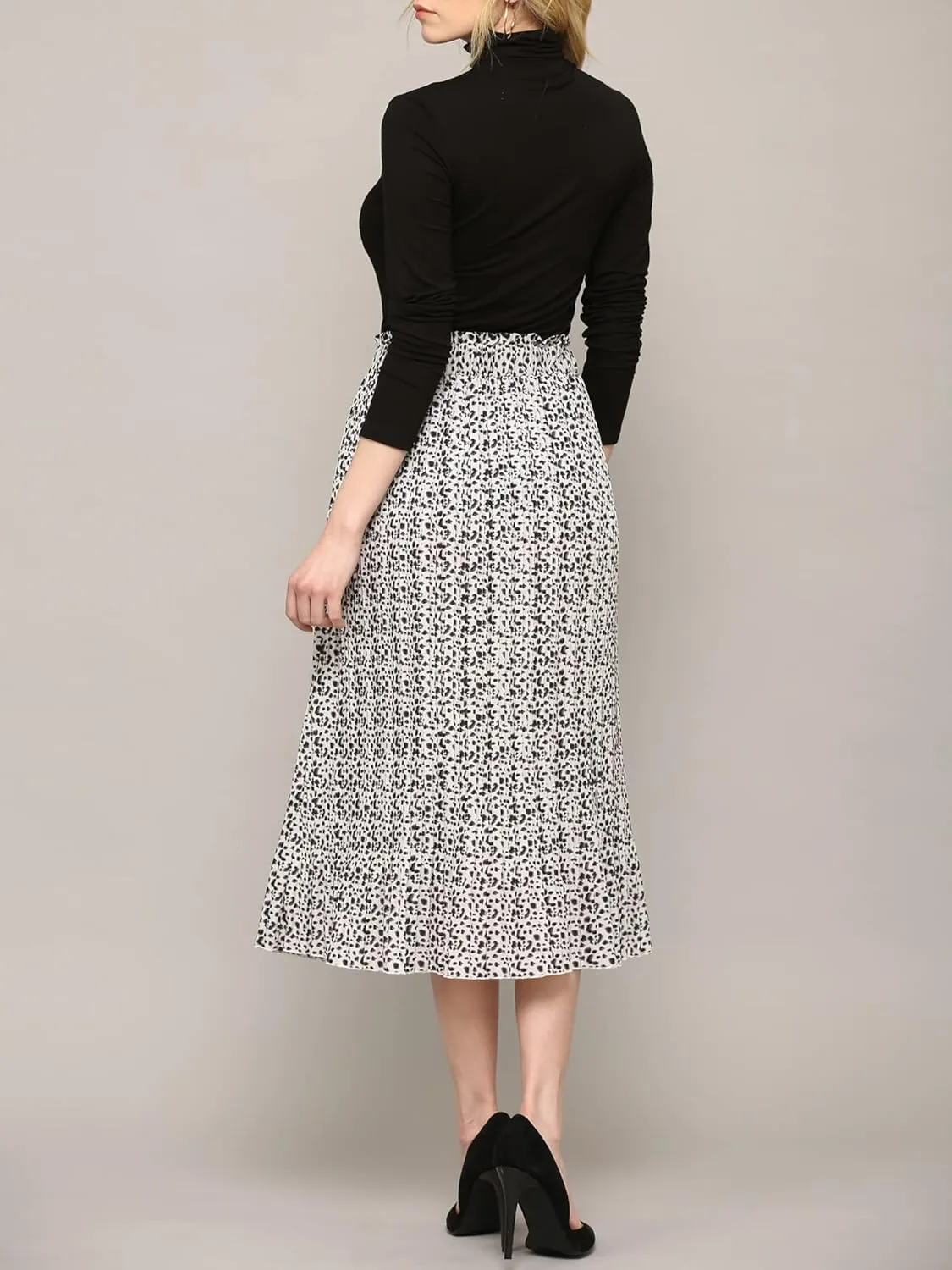 Lock and Love Womens High Waist Polka Dot Pleated Midi Swing Skirt with Pockets