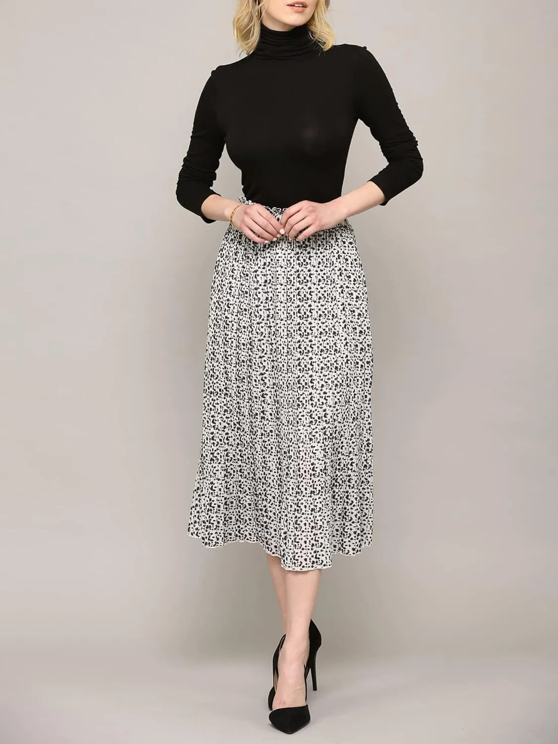 Lock and Love Womens High Waist Polka Dot Pleated Midi Swing Skirt with Pockets