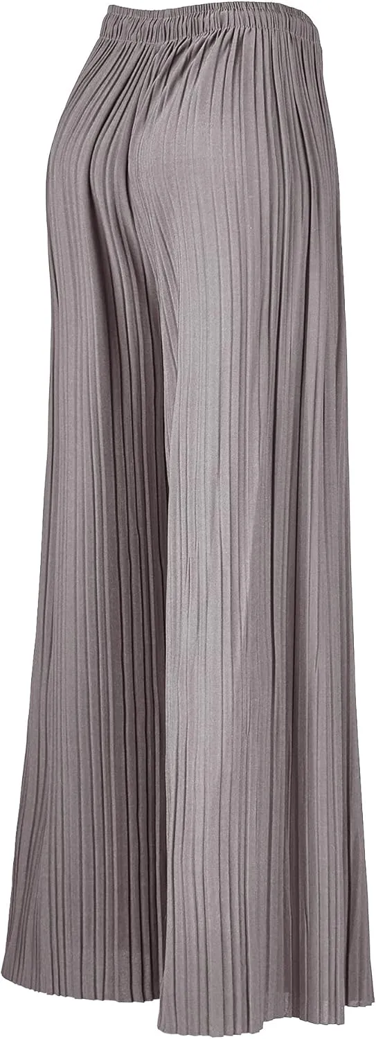 Lock and Love Womens Pleated Wide Leg Palazzo Maxi Pants with Drawstring or Elastic Band