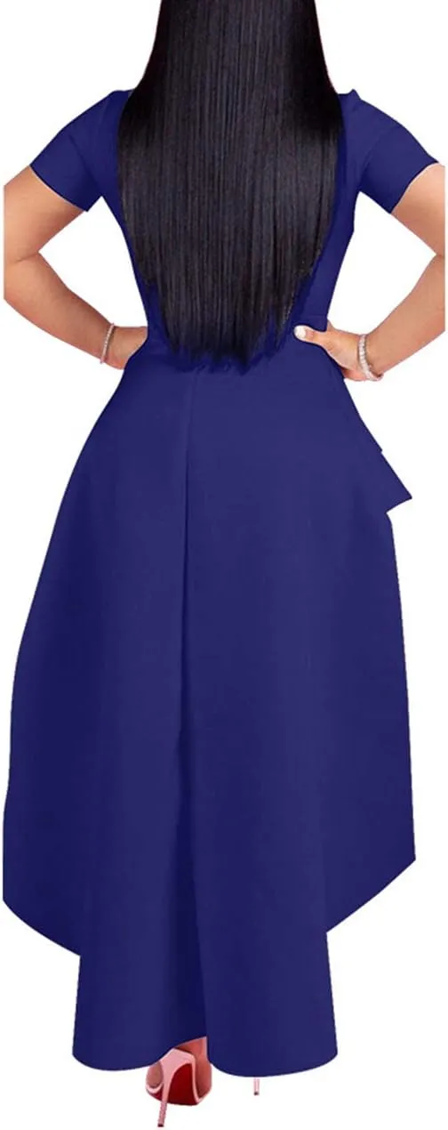 Lrady Womens Casual Shirt Dress High Low Irregular Ruffle Hem Blouse Asymmetrical Peplum Long Tunic Tops