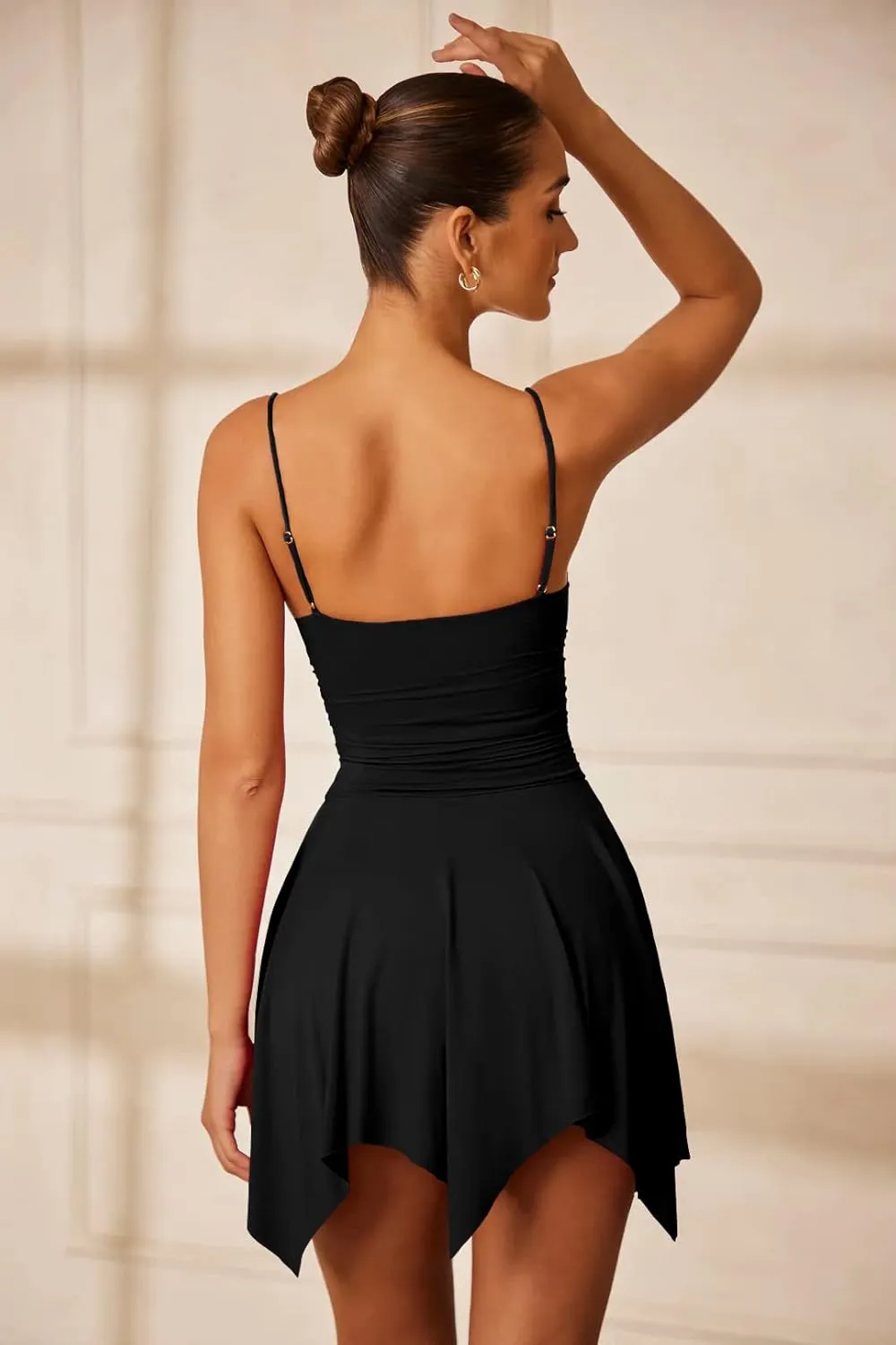 Memoriesea Women's Sexy V Neck Sleeveless Spaghetti Strap Mini Club Party Slip Dress