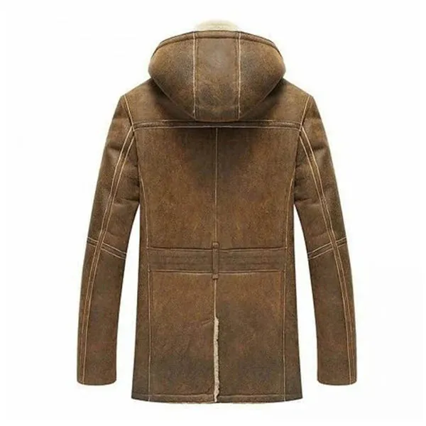 Men's Brown Hooded B3 Shearling Real Leather Coat