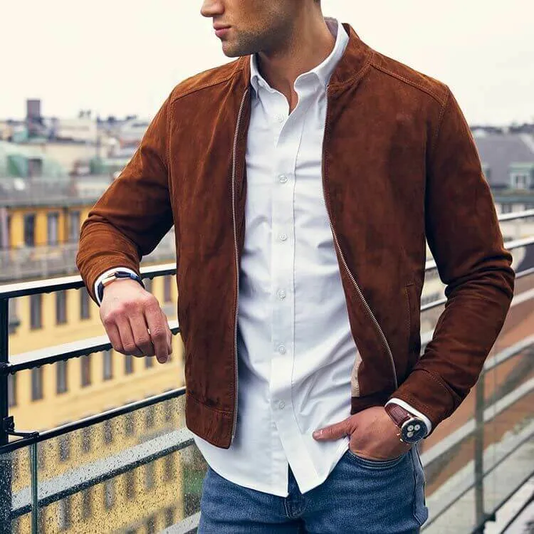 Men's Fashion brown Suede biker Jacket, Casual Suede Jacket For Men