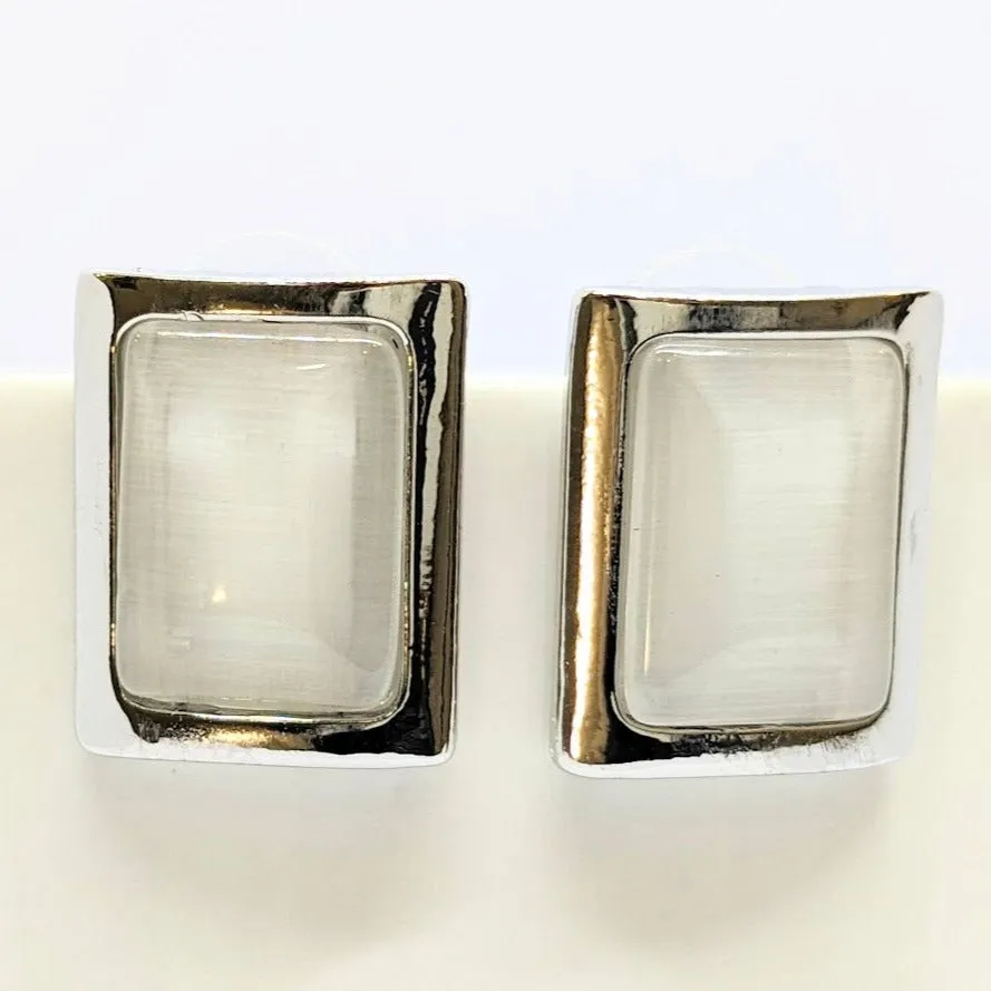 Mother of Pearl Silver Toned Big Rectangle Studs Earring