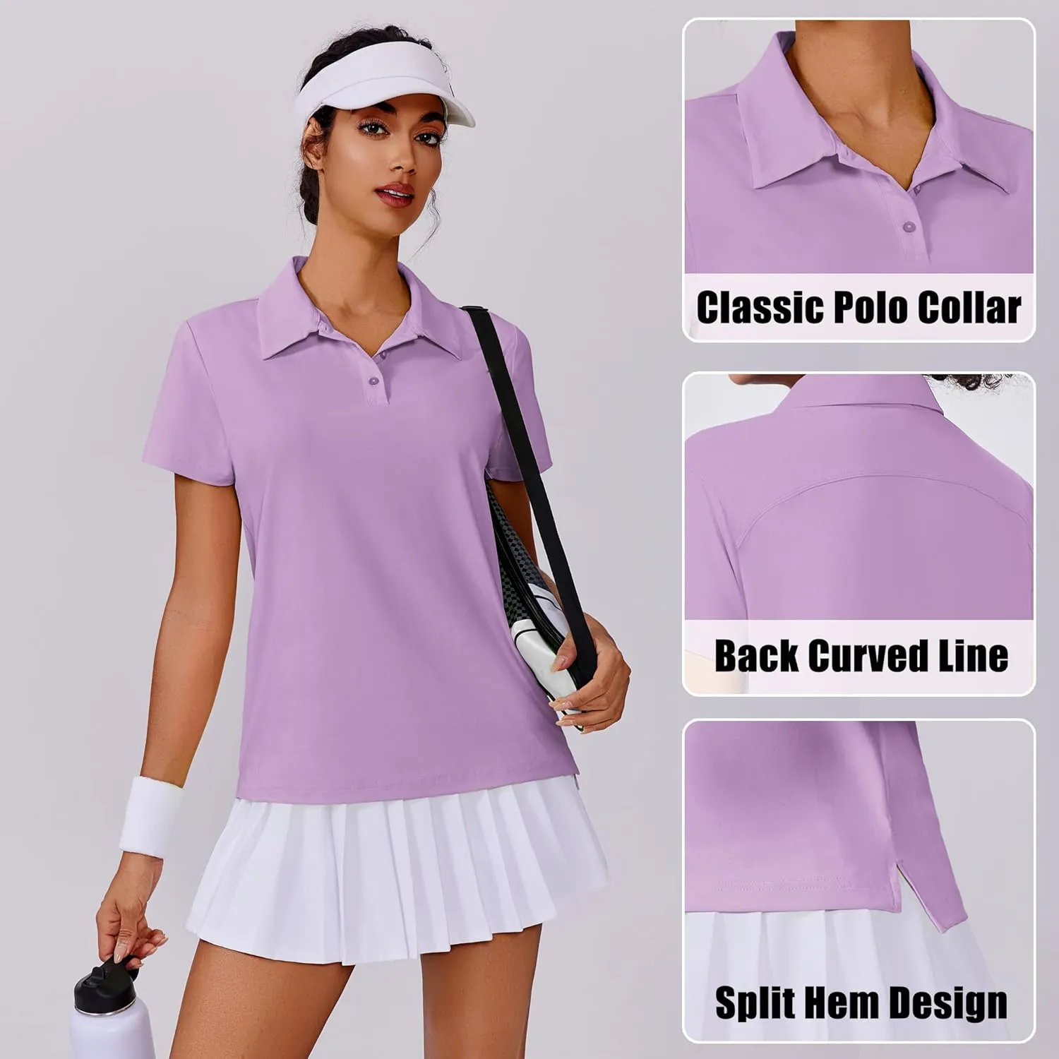 PINSPARK Women's Golf Shirt UPF 50  Polo Shirts Short Sleeve Tennis Tops Collared with 3 Button Athletic T Shirt
