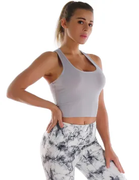 Racerback Athletic Crop Tank Tops heathergray_Gym