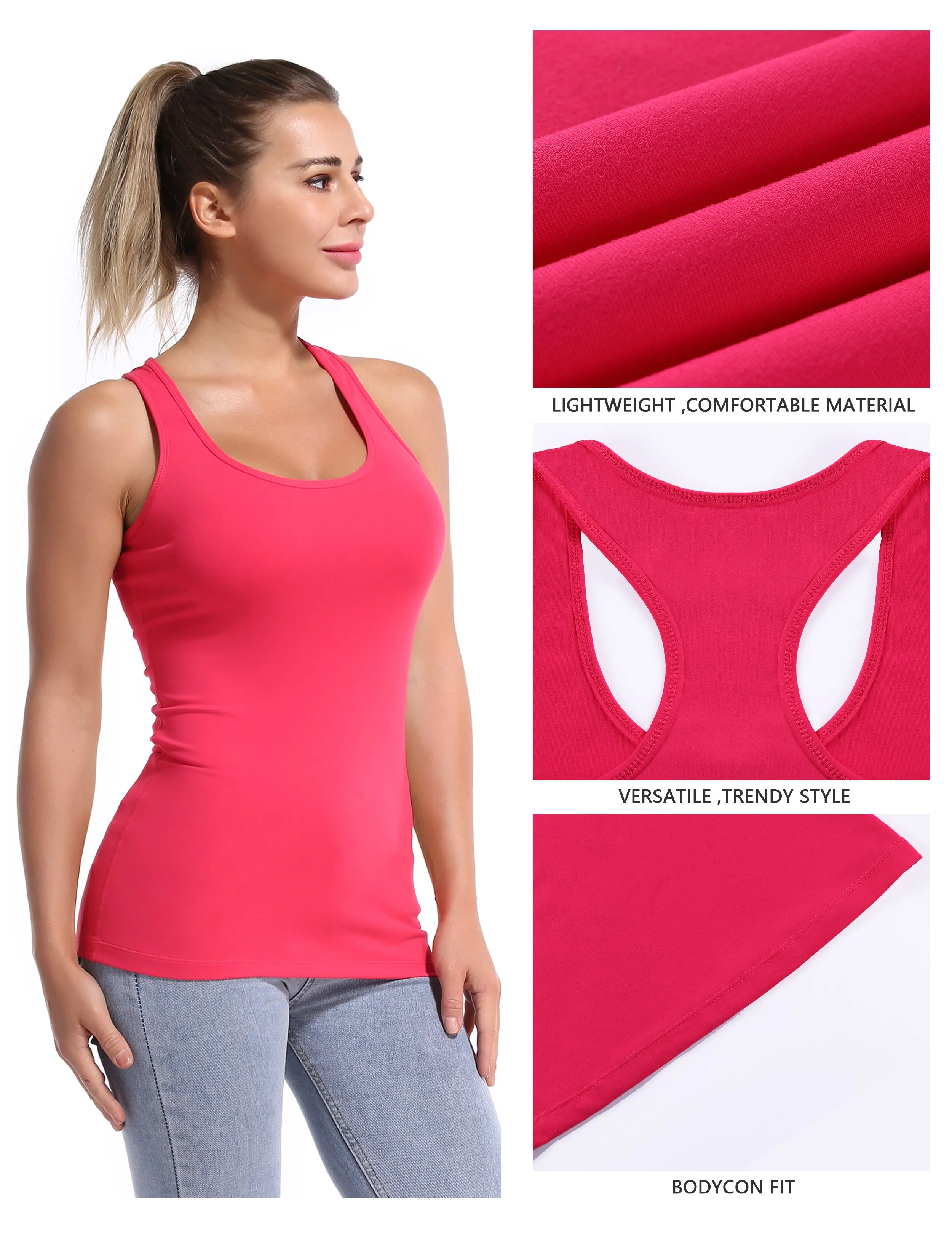 Racerback Athletic Tank Tops red_Gym