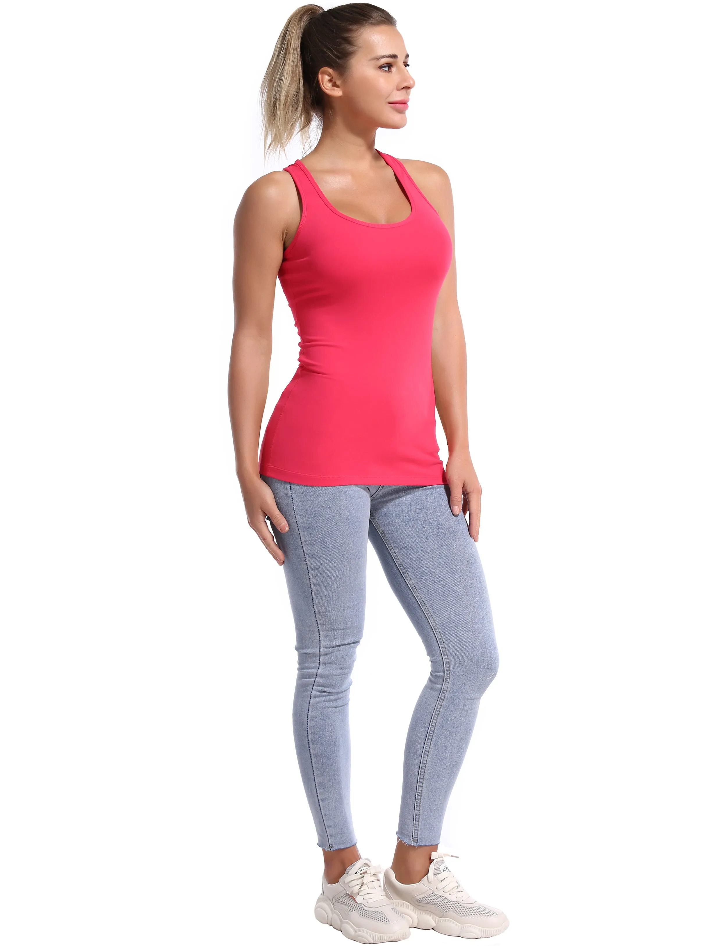 Racerback Athletic Tank Tops red_Gym