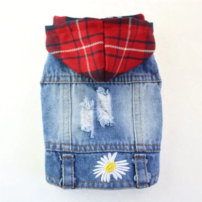 Red Plaid Hoodie Spring Denim Dog Jacket
