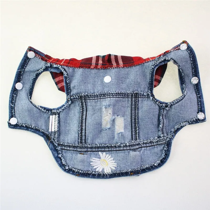 Red Plaid Hoodie Spring Denim Dog Jacket